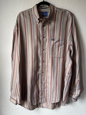 Faconnable Men's Striped Button-Down Shirt in Tan, Cream & Rust
